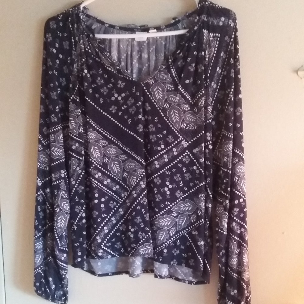 Gap Floral Pleated V-Neck Top Sz Xs Euc